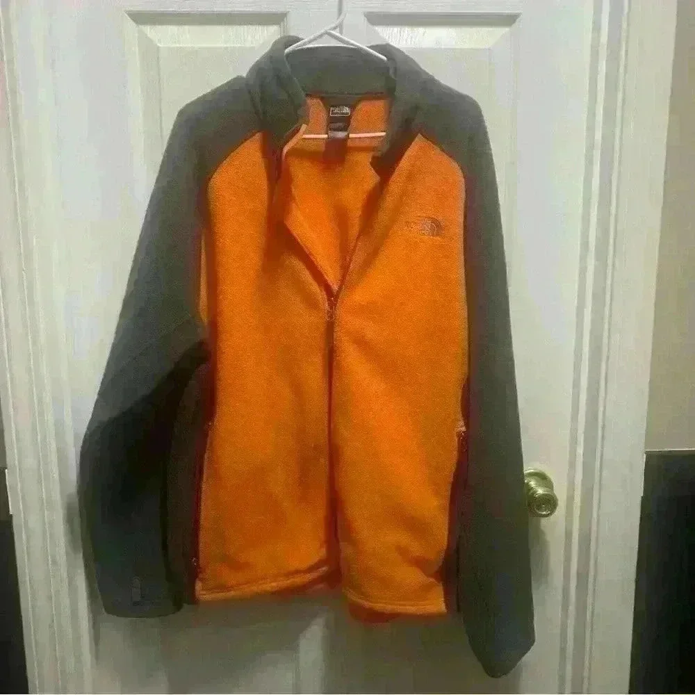 The North Face - orange and gray fleece jacket